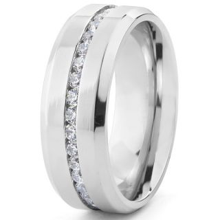Stainless Steel Mens Cubic Zirconia Eternity Ring