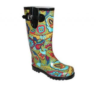 Nomad Footwear Womens Puddles Green Flower Power Rain Boots —
