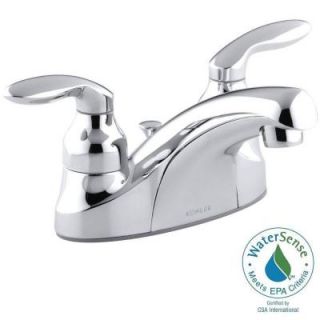 KOHLER Coralais 4 in. Centerset 2 Handle Low Arc Water Saving Bathroom Faucet in Polished Chrome K 15241 4 CP