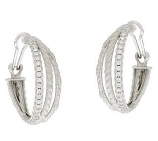 Judith Ripka Sterling Rope Texture & Diamonique Hoop Earrings —