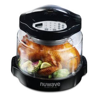 NuWave Pro Plus Black Programmable Round Porcelain Roaster Oven with Metal Lid