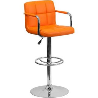 Upholstered Contemporary Armrest Swivel Bar Stool Orange