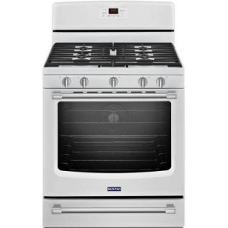 Maytag AquaLift 5.8 cu. ft. Gas Range with Self Cleaning Convection Oven in White with Stainless Steel Handles MGR8700DH
