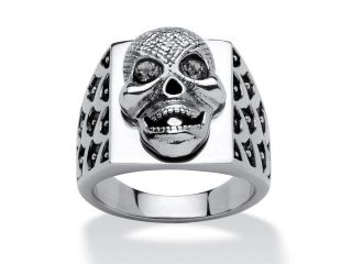 PalmBeach Jewelry Men's Grey Crystal Textured Skull Ring in Stainless Steel