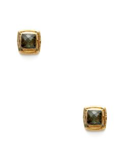 Labradorite & Gold Square Stud Earrings by Zariin