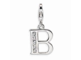 Sterling Silver Rhodium Plated Synthetic CZ Letter B with Lobster Clasp Charm (0.9IN long x 0.5IN wide)