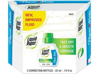 Paper Mate Liquid Paper 5643115 Fast Dry Correction Fluid, 22 ml Bottle, White, 3/Pack