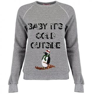 Bow & Drape Embellished "Baby It's Cold" Sweatshirt   7930038