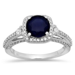 14k White Gold 2 1/10ct TGW Blue Sapphire and Diamond Bridal Ring (H I