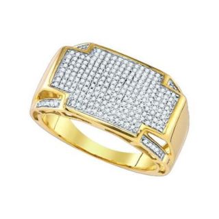10K Yellow Gold 0.57ctw Fancy Sleek Micro Pave Diamond Mens Plus Sign Ring