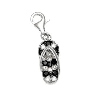 Rhodium Over Sterling SIlver Black and White Cubic Zirconia Flip Flop