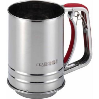 Cake Boss Stainless Steel Tools and Gadgets 3 Cup Flour Sifter with Red Silicone Grips