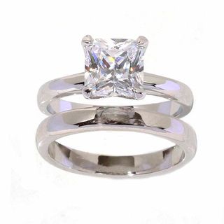 NEXTE Jewelry Silvertone Princess cut Solitaire Ring and Band