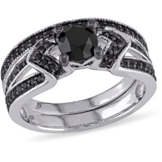 1 1/8 Carat T.W. Black Diamond Sterling Silver Bridal Set