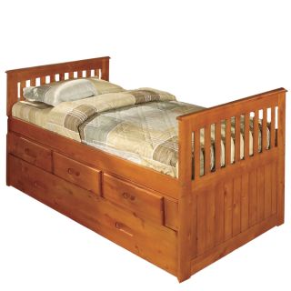 Merlot Stained Twin size Rake Bed with Three Drawers