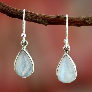 Handmade Sterling Silver Luminous Light Moonstone Dangling Earrings