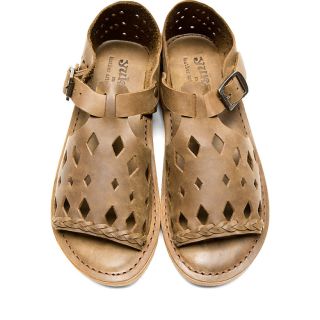 Yuketen Khaki Brown Braided Perforated Sandals
