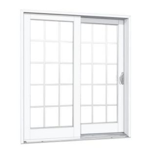 MasterPiece 72 in. x 80 in. Composite Right Hand Smooth Interior with 15 Lite Grilles Between Glass Sliding Patio Door G6068R002W3