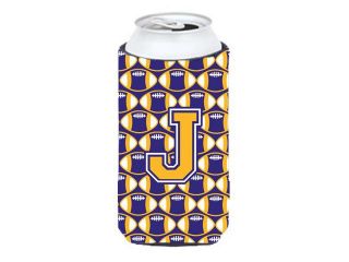 Letter J Football Purple and Gold Tall Boy Beverage Insulator Hugger CJ1064 JTBC