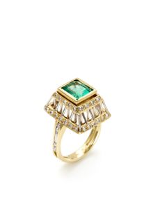 Emerald Reflecting Rods Ring by Tom Cherin