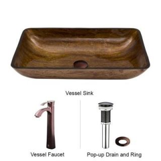 Vigo Rectangular Glass Vessel Sink in Amber Sunset with Faucet Set in Oil Rubbed Bronze VGT293