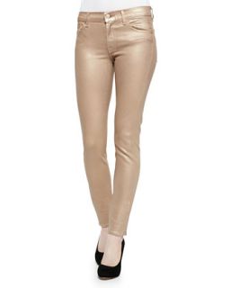 7 For All Mankind Low Rise Skinny Metallic Jeans, Rose Gold
