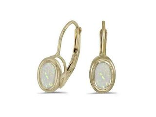Bezel Set Oval Opal Lever Back Earrings 14k Yellow Gold