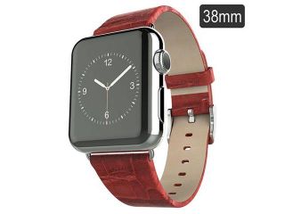 Bamboo Genuine Leather Replacement Watchband with Secure Metal Clasp For Apple Watch 38 mm   Red