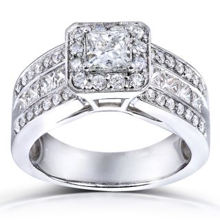 Annello 14k White Gold 1 2/5ct TDW Princess Shape Diamond Halo Ring (H