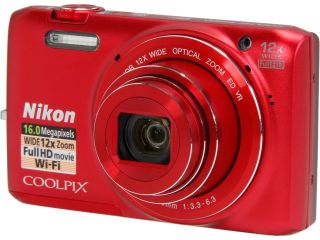 Nikon COOLPIX S6800 Red 16 MP 12X Optical Zoom 25mm Wide Angle Digital Camera HDTV Output