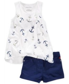 Nautica Toddler Girls 2 Piece Anchor Top & Twill Shorts Set