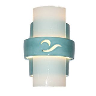 A 19 7 1/2 in W Refusion 1 Light Teal Crackle Arm Wall Sconce