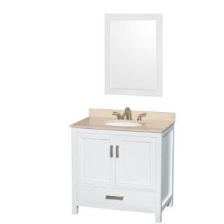 Wyndham Collection Sheffield 36 in. Vanity in White with Marble Vanity Top in Ivory and 24 in. Mirror WCS141436SWHIVUNOM24