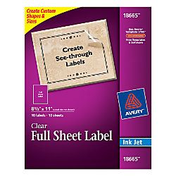Avery Easy Peel Clear Inkjet Return Address Labels 8 12 x 11  Box Of 10
