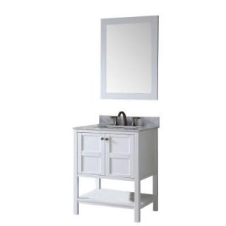 Virtu USA Winterfell 30 in. Vanity in Antique White with Marble Vanity Top in Italian Carrara White and Mirror ES 30030 WMSQ WH