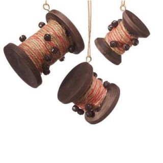 Home Decorators Collection 2.5 in. Brown Wood Bobbin Ornament (Set of 3) 5475010820