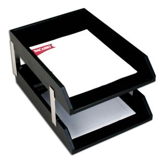 Classic Black Leather Double Legal Trays with Silver Posts   17439385