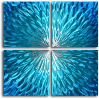 My Art Outlet Shimmering Blue Dahlia Desire 4 Piece Original Painting