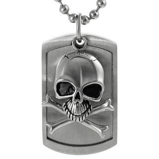 Vance Co. Stainless Steel Moveable Skull Tag Necklace