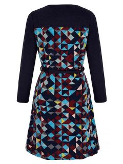 Yumi Geo Print Knitted Long Sleeve Dress Multi Coloured