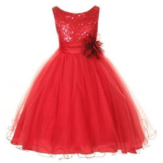 Kids Dream Big Girls Red Sequin Bodice Floral Overlaid Flower Girl Dress 12