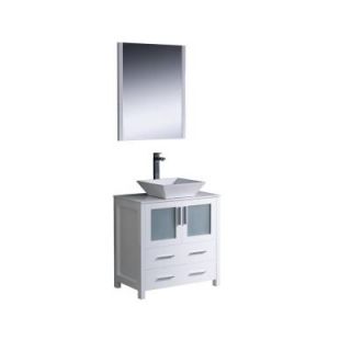 Fresca Torino 30 in. Vanity in White with Glass Stone Vanity Top in White and Mirror FVN6230WH VSL
