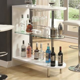 Coaster Contemporary Home Bar Table with Glass Shelf in White   101064