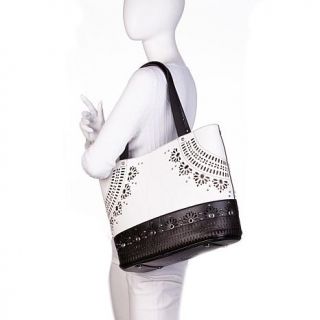 Sharif Perforated Tote with Canvas Travel Bag   7977787