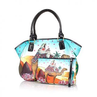 Sharif Limited Edition Leather Handpainted Satchel and Wristlet Set   7677880