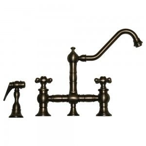 Whitehaus WHKBTCR3 9201 P Vintage III bridge faucet with long traditional swivel spout, cross handles and solid brass side spray   Pewter