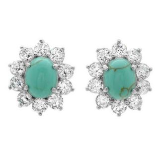 Flower Cubic Zirconia CZ Simulated Turquoise Stud Earrings