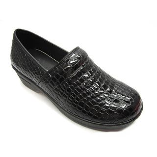 Blue Womens Clogger Croco Black Croc embossed Comfort Shoes