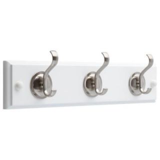 Liberty 14 in. White and Satin Nickel Coat and Hat Hook Rack 133074