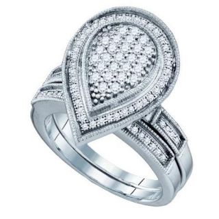 Sterling Silver 0.53ctw Glamorous Diamond Decorated Micro Pave Bridal Pear Ring